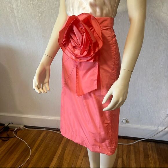 J.CREW TAFFETA ROSETTE ROSE PENCIL MIDI SKIRT IN BRIGHT PINK CORAL - Picture 9 of 13